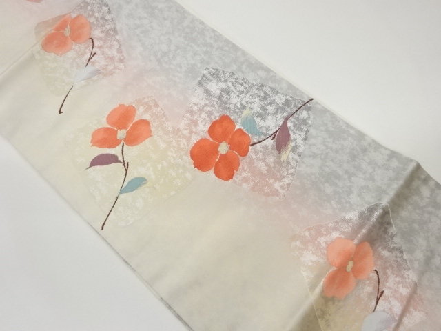 色紙に花模様織出し名古屋帯